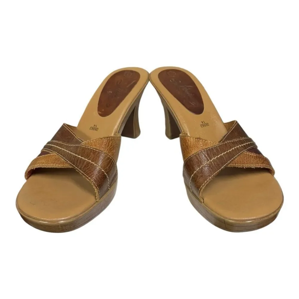 Fioni Leather Women's Brown Slide Heel Platform Sandals 7.5